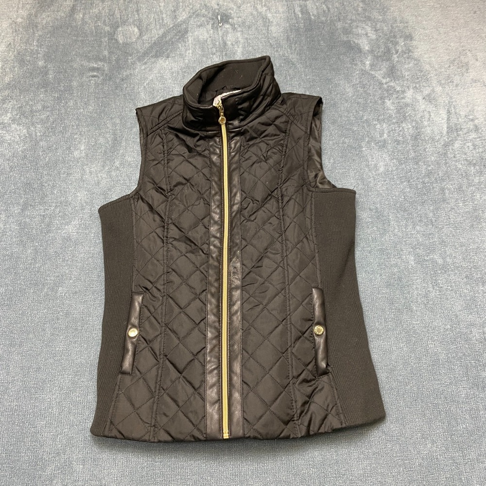 Andrew Marc New York Vest Womens Small Black Quilted Full Zip Mock Neck Winter